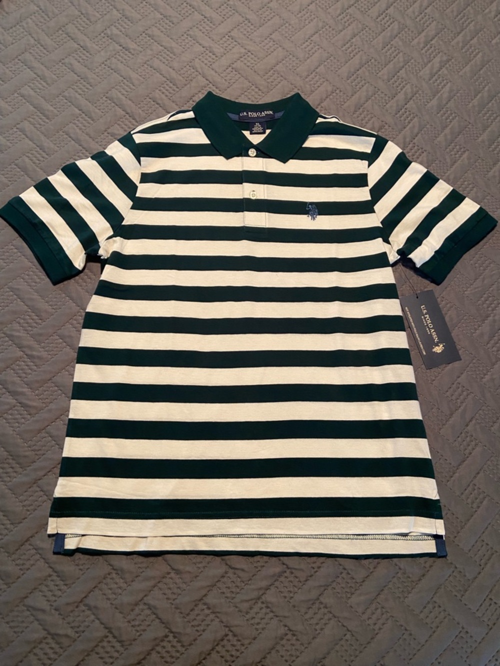 U.S. Polo Assn. Boys XL (14-16) Short sleeve Green and White Striped Jersey Polo